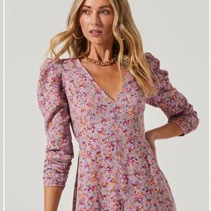 ASTR Puff Sleeve Purple Floral Midi Dress M